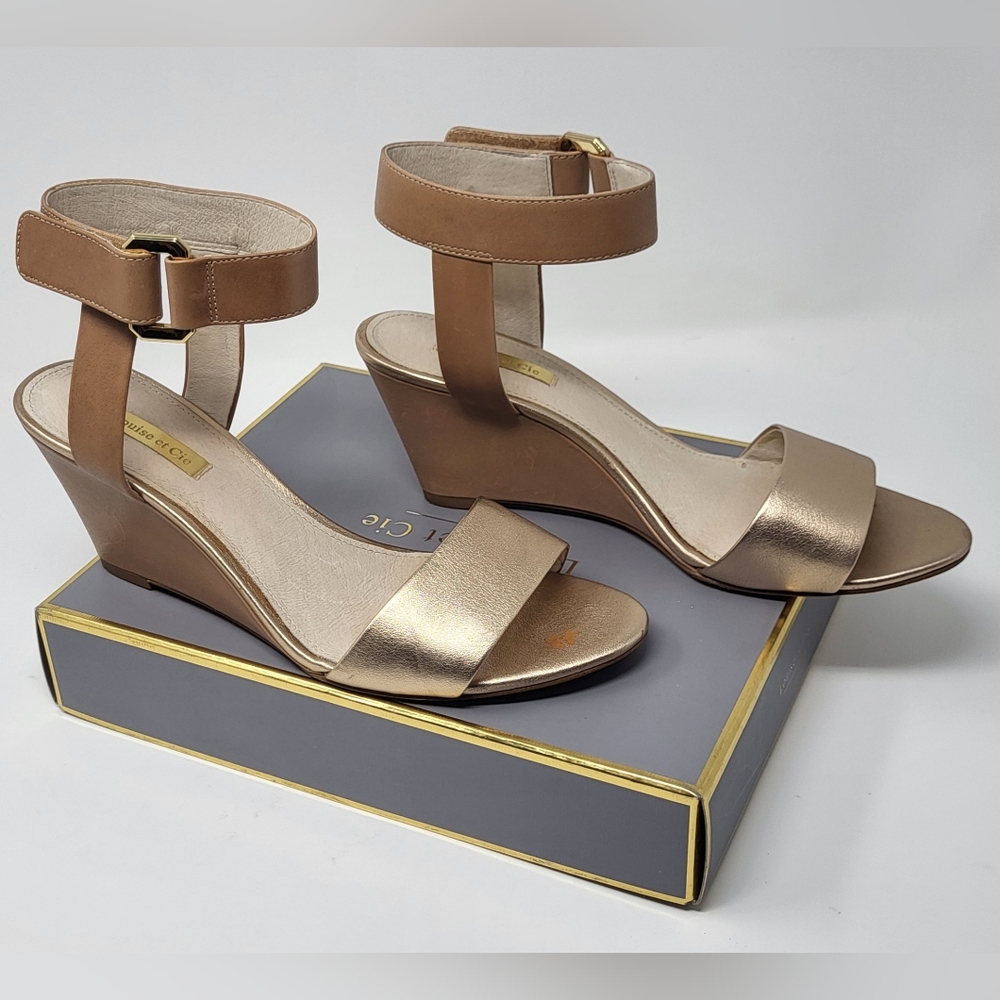 Louise et Cie Ankle Strap Sandle Wedge Shoes 8.5M Fawn/Tan Leather Upper/Lining - Picture 8 of 14